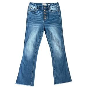 MISS‎ ME Denim Crop Boot Jeans Button Fly Medium Wash Raw Hem Size 26